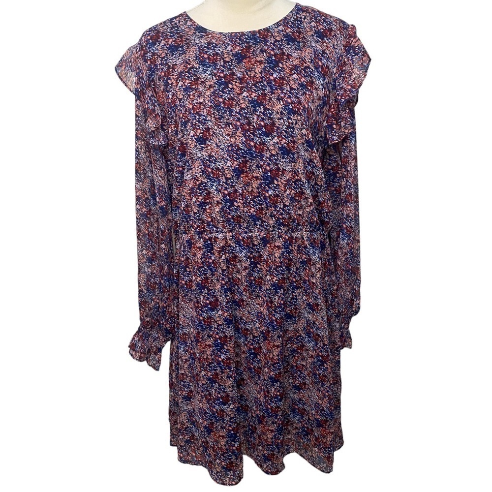 Banana Republic Smocked Fit and Flare Ruffle Multi Color Print Midi Dress XXL